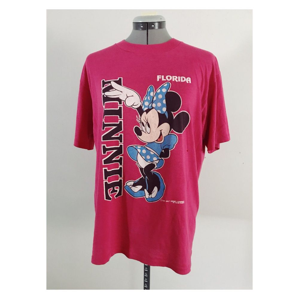 Vintage Minnie Mouse Sz L Pink Jerzees Florida Tee USA